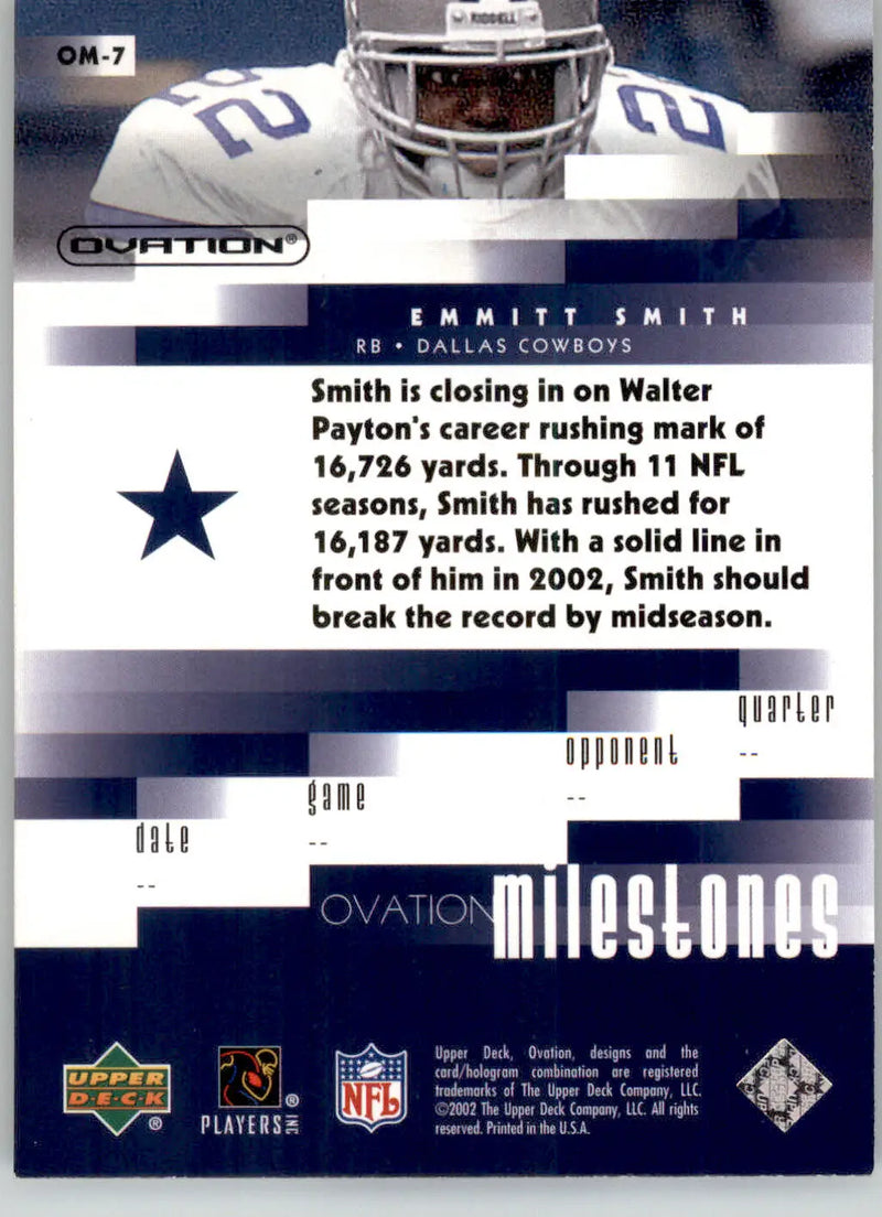 Emmitt Smith - 2002 Upper Deck Ovation - #OM-7 - Milestones Football - Football Card Single