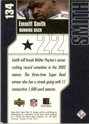 Emmitt Smith - 2002 Upper Deck XL - #134 - Football - Football Card Single