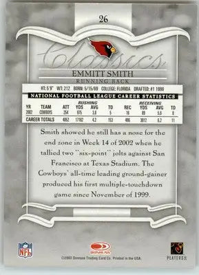 Emmitt Smith - 2003 Donruss Classics - #26 - Football - Football Card Single