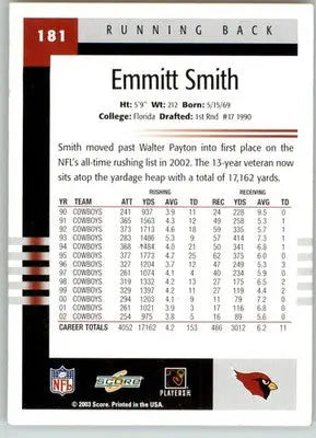 Emmitt Smith - 2003 Score - #181 - Football - Football Card Single