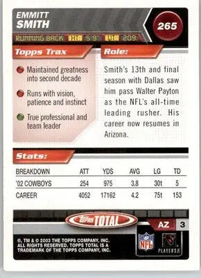 Emmitt Smith - 2003 Topps Total - #265 - Football - Football Card Single