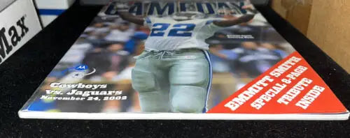 Dallas Cowboys vs. Jaguars program from Emmitt Smith Game Day Magazine honoring rushing record
