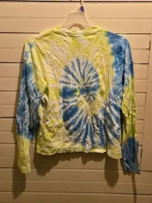 Empyre Shirt Womens S Tie Dye Long Sleeve Graphic Skull Rose Yellow Blue