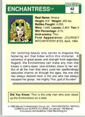 Enchantress - 1990 Impel Marvel Universe - #62 - Non_sport - Non-Sports Card Single