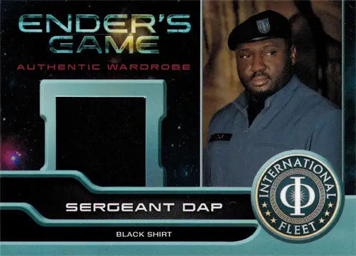 Trading card of Nonso Anozie as Sergeant Dap with uniform swatch and logo