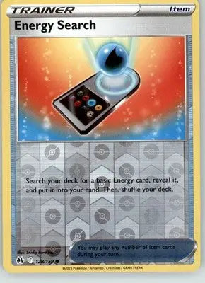 Energy Search - Crown Zenith - 128/159 - Reverse Holo LP Pokemon - Pokémon Card Single