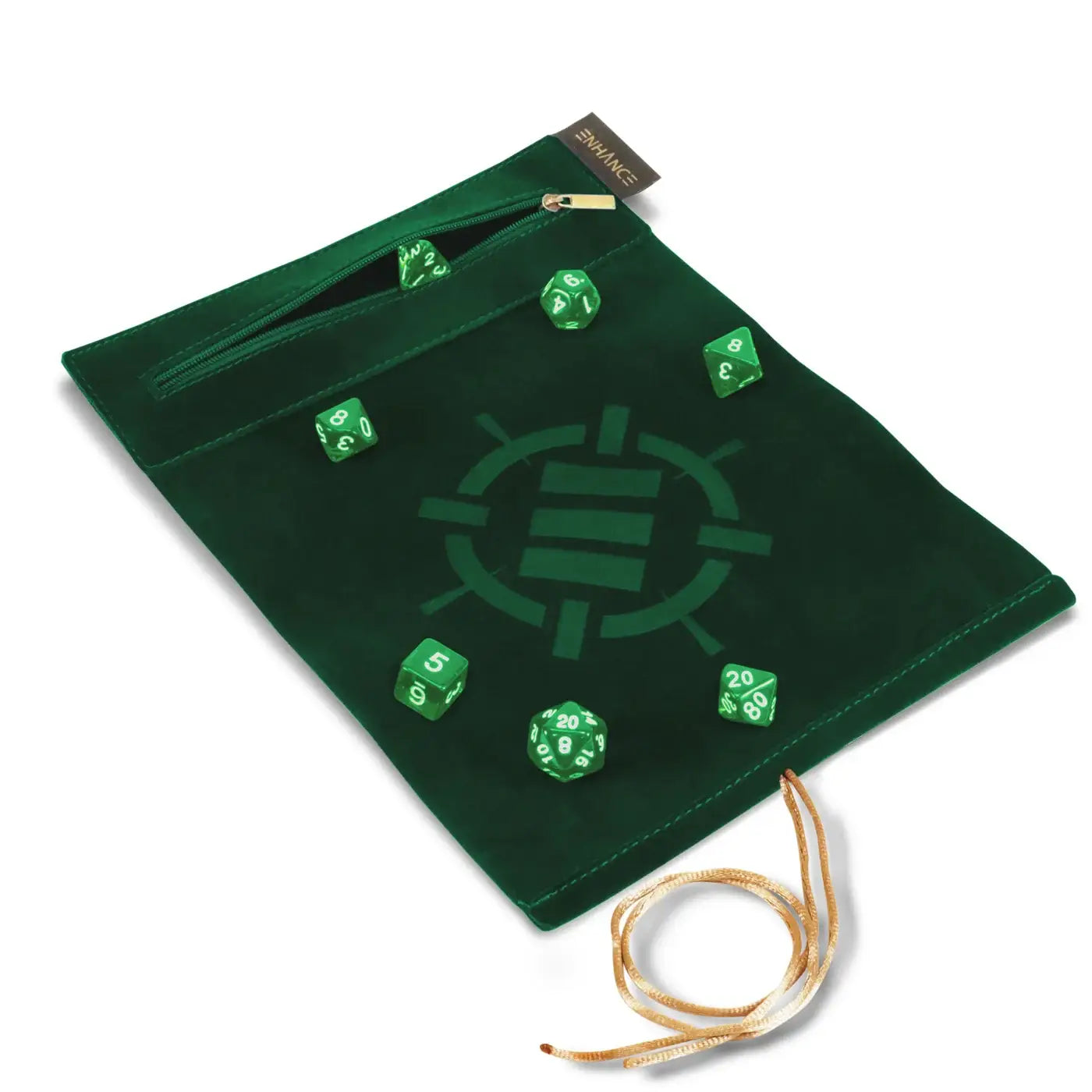ENHANCE Roll on a Scroll™ Dice Rolling Mat & 7pc Acrylic Dice Set (Green) - Other