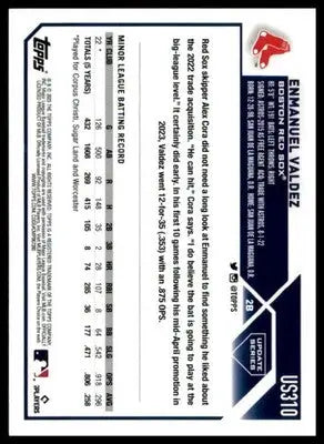 Enmanuel Valdez Rookie 2023 Topps Update #US310 Boston Red Sox - Baseball Card Single