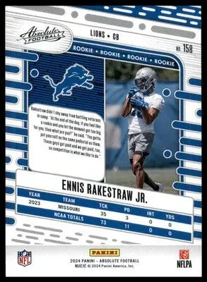 Ennis Rakestraw Jr. Rookie 2024 Panini Absolute Retail #158 Detroit Lions