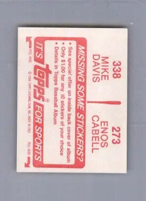 Enos Cabell / Mike Davis - 1984 Topps Stickers - #273 / 338 - Baseball - Baseball Card Single