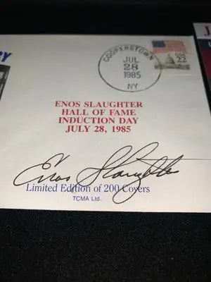 Enos Slaughter Signed 7/28/85 HOF Cachet Baseball History Cardinals JSA Auto - Sports Memorabilia