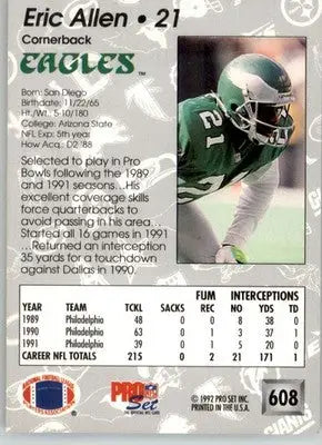 Eric Allen - 1992 Pro Set - #608 - Football - Football Card Single