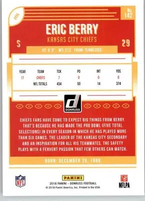 Eric Berry - 2018 Donruss - #142 - Football - Football Card Single