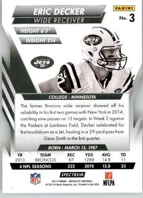 Eric Decker - 2014 Panini Absolute - #3 - Retail Blue Football