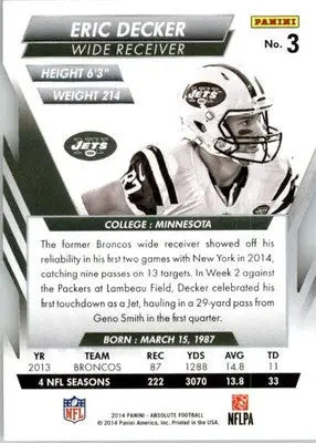 Eric Decker - 2014 Panini Absolute - #3 - Retail Football - Football Card Single