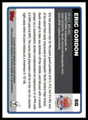 Eric Gordon 2007 Topps McDonald’s All-American Game #EG - Basketball Card Single