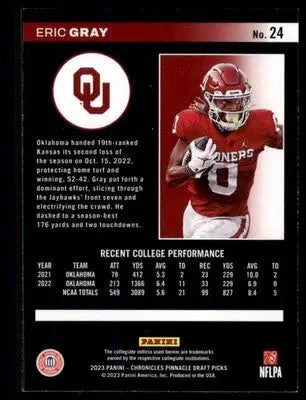 Eric Gray 2023 Panini Chronicles Draft Picks Pinnacle #24 Oklahoma Sooners