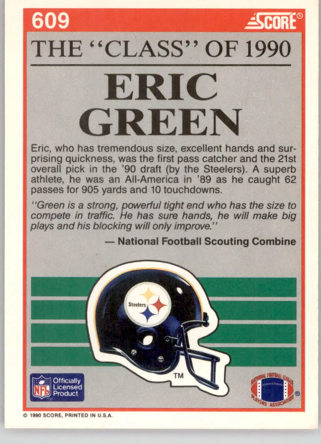 Eric Green - 1990 Score - #609 - Football - Football Card Single