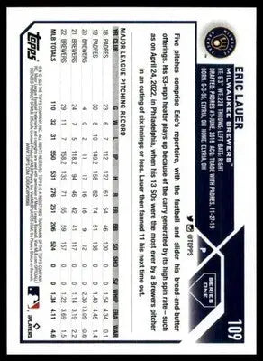 Eric Lauer 2023 Topps #109 Milwaukee Brewers - Baseball Card Single
