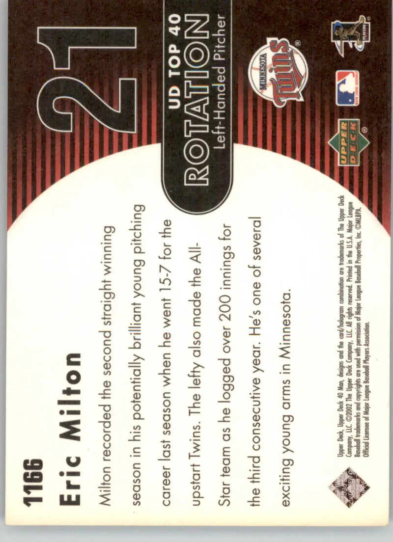 Eric Milton - 2002 Upper Deck 40-Man - #1166 - Baseball - Baseball Card Single