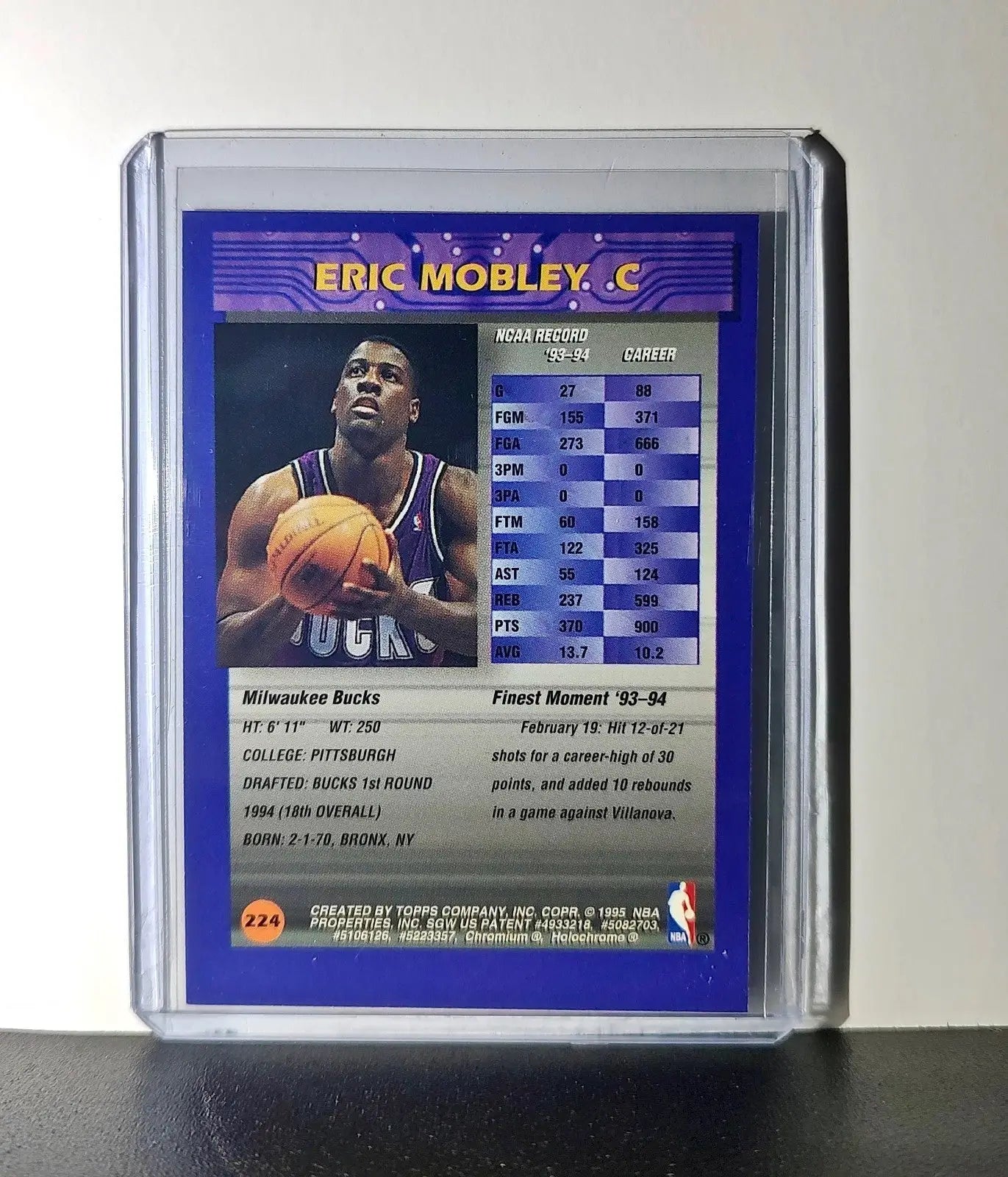 Eric Mobley Rookie 1994-95 Topps Finest #224 Card