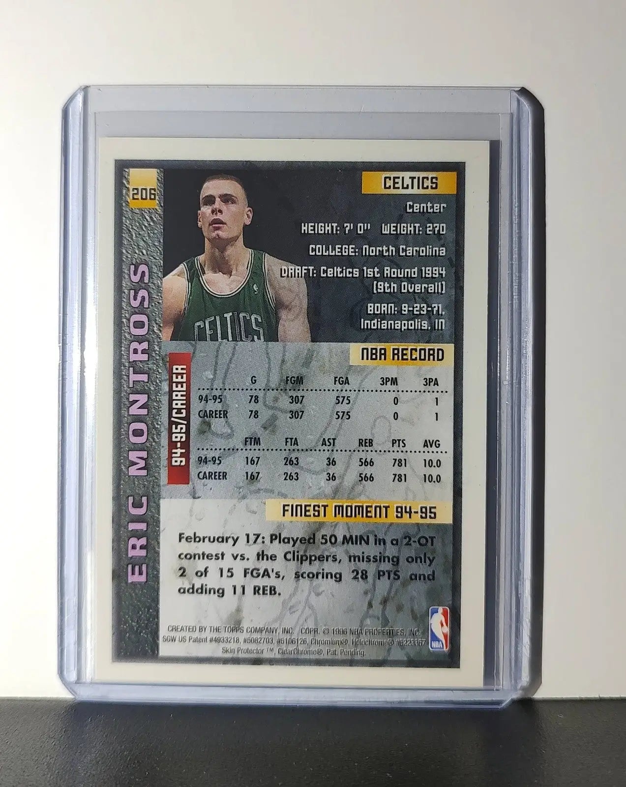 Eric Montross 1995-96 Topps Finest NBA #206 Card Boston Celtics - Basketball Card Single