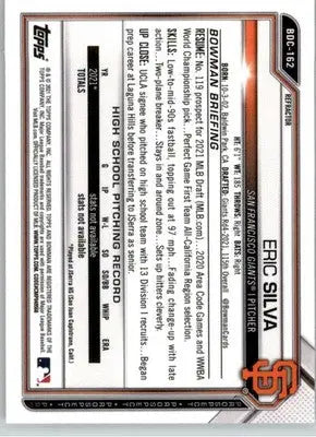 Eric Silva - 2021 Bowman Draft - #BDC-162 - Chrome Refractor Baseball - Baseball Card Single