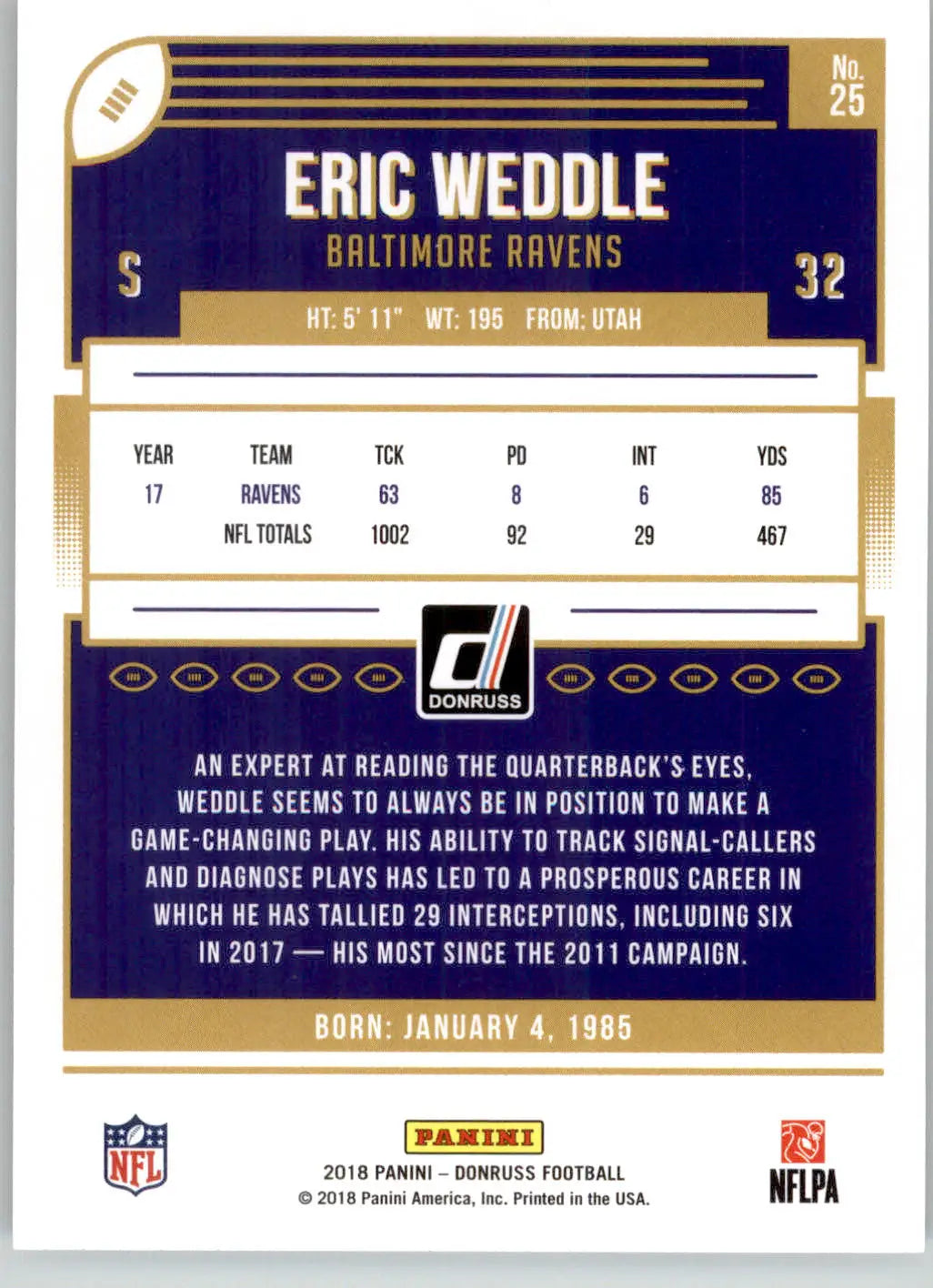Eric Weddle - 2018 Donruss - #25 - Football