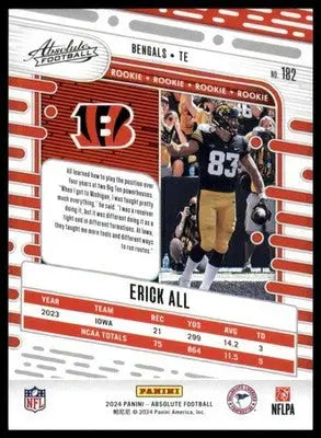 Erick All 2024 Panini Absolute Black #182 Cincinnati Bengals