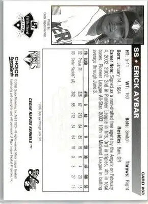 Erick Aybar - 2003 Choice Midwest League All-Stars - #63 - AUTO Baseball - Baseball Card Single