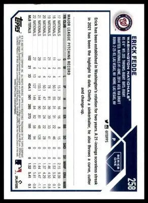 Erick Fedde 2023 Topps #258 Washington Nationals - Baseball Card Single