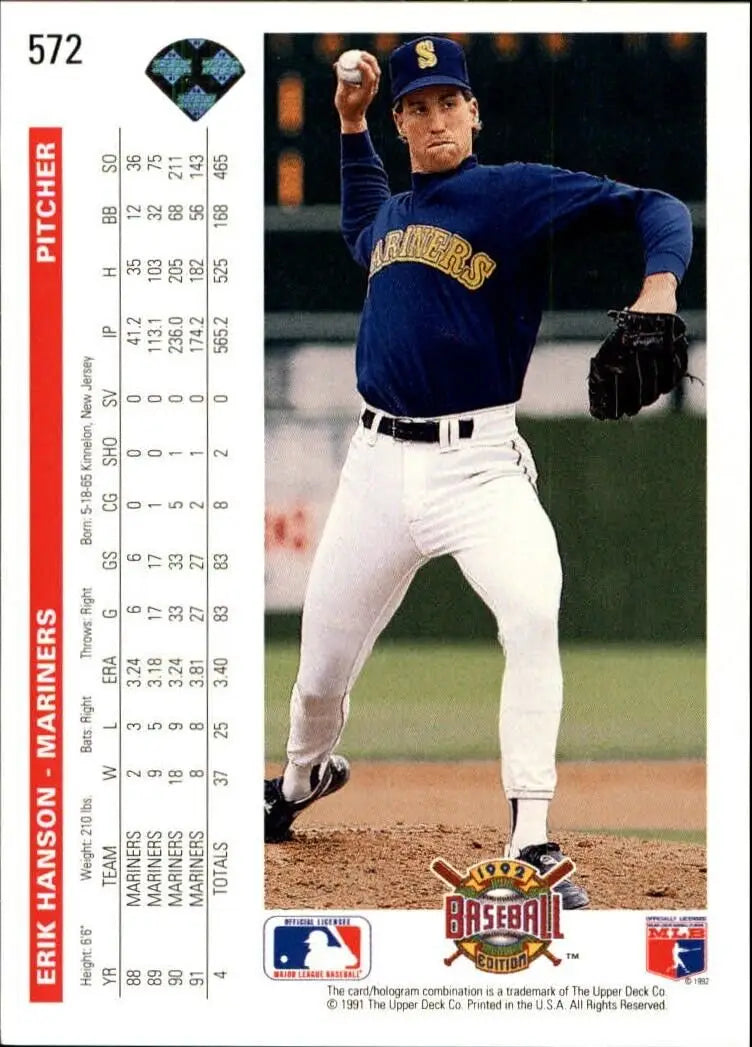 Erik Hanson 1992 Upper Deck MLB #572 Baseball Card Seattle Mariners - Baseball Card Single
