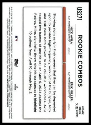 Erik Miller / Nick Avila RCOM RC 2024 Topps Update #US271 San Francisco Giants - Baseball Card Single