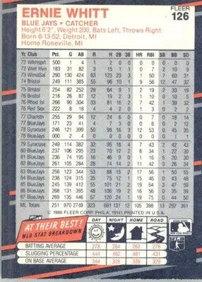 Ernie Whitt - 1988 Fleer - #126 - Baseball - Baseball Card Single