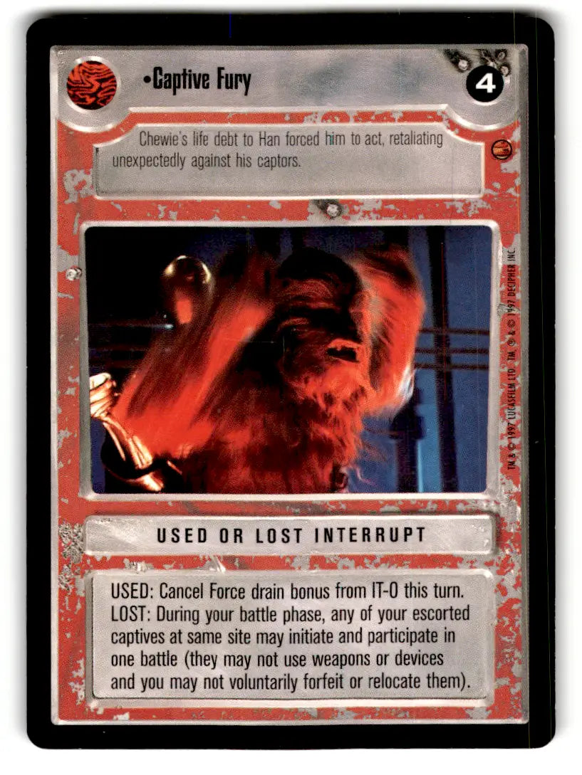 Captive Fury Star Wars CCG card from estate find lot Star Wars CCG Decipher played