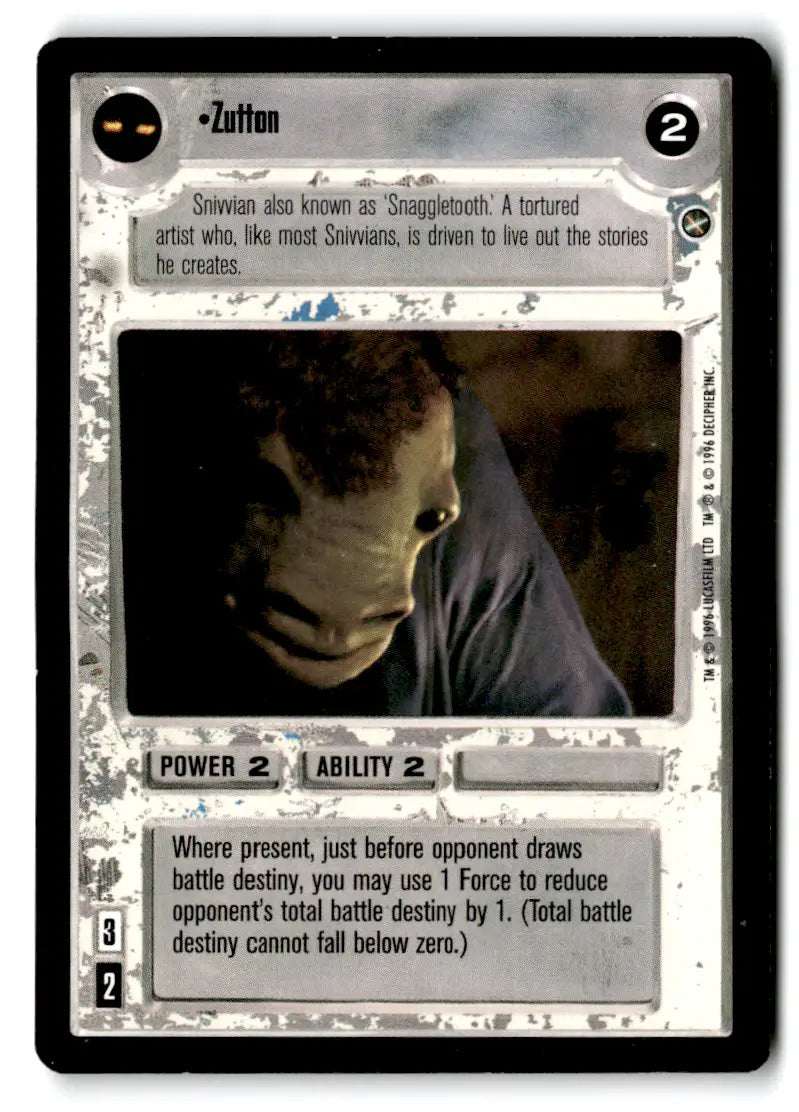 Star Wars card featuring Zutton from estate find lot star wars CCg Decipher played with