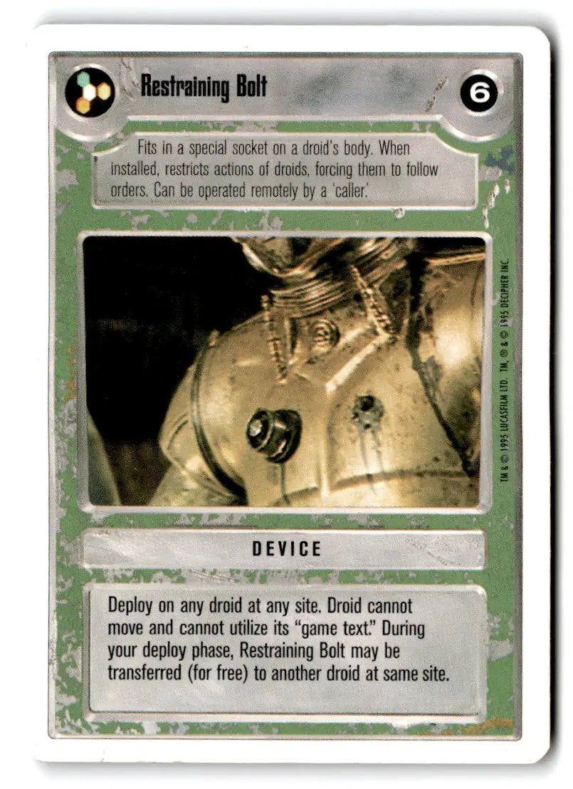Star Wars CCG restraining bolt card from estate find card lot, played with Star Wars collectible