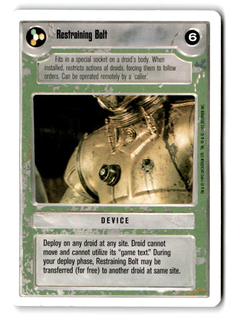 Star Wars CCG restraining bolt card from estate find card lot, played with Star Wars collectible