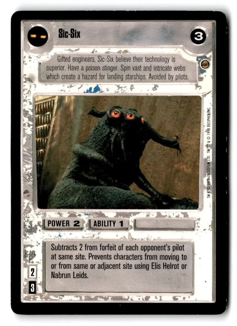 Star Wars CCG Sic-Six trading card from estate find lot star wars card lot