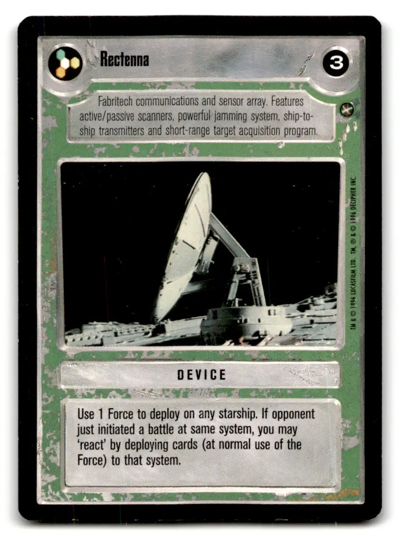 Star Wars CCG Rectenna card from Estate Find lot, played with, wars ccg decipher