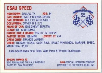 Esua Speed - 1989 Checkered Flag IHRA - #55 - Racing - Racing Card Single