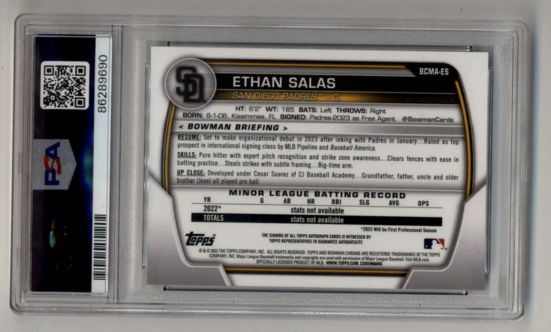 Graded Ethan Salas 2023 Bowman Chrome Mega Auto PSA 10 Gem Mint baseball card