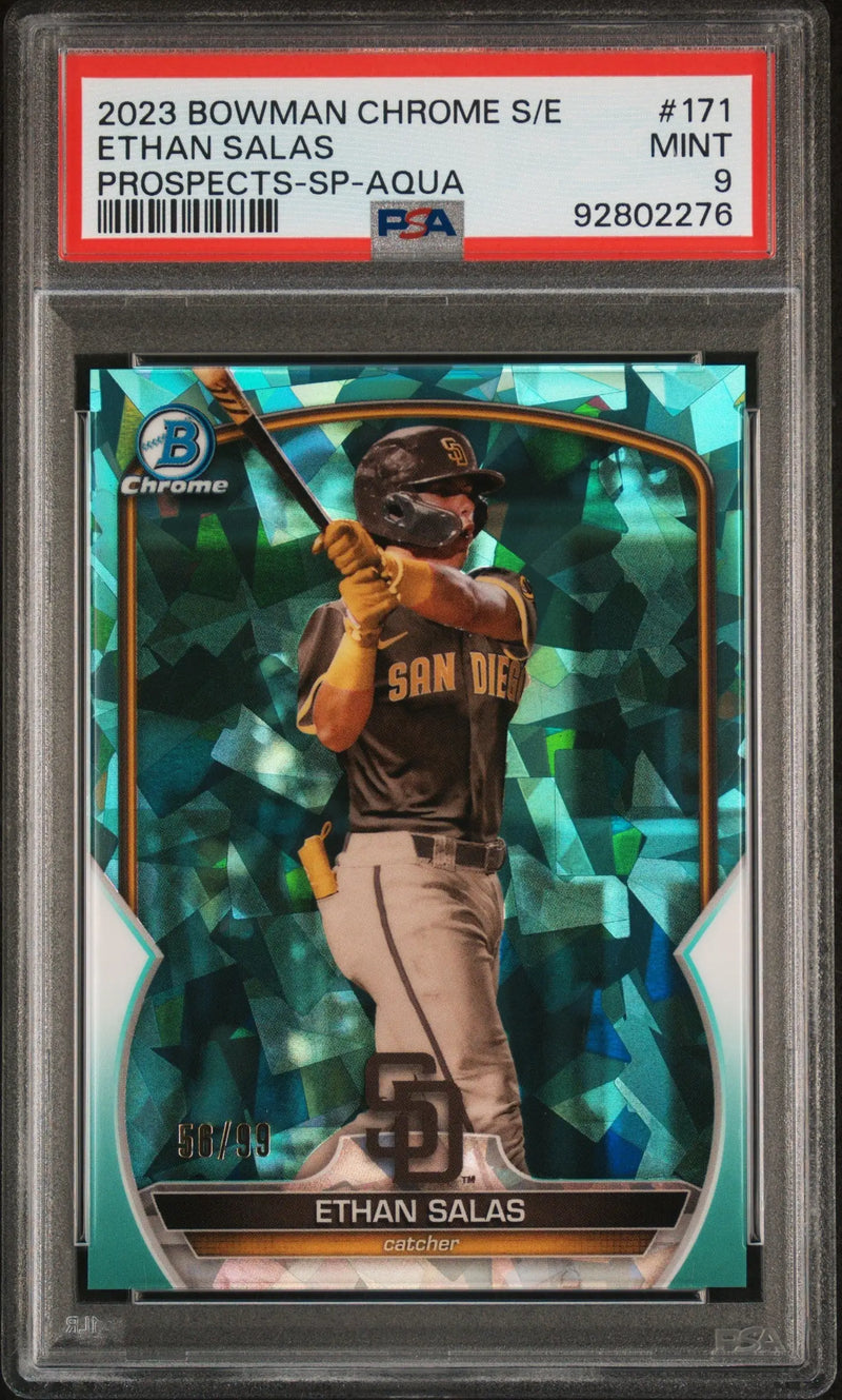 Graded Ethan Salas 2023 Bowman Chrome Sapphire Aqua trading card PSA 9 Mint