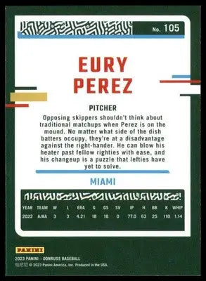 Eury Perez 2023 Donruss #105 Miami Marlins - Baseball Card Single