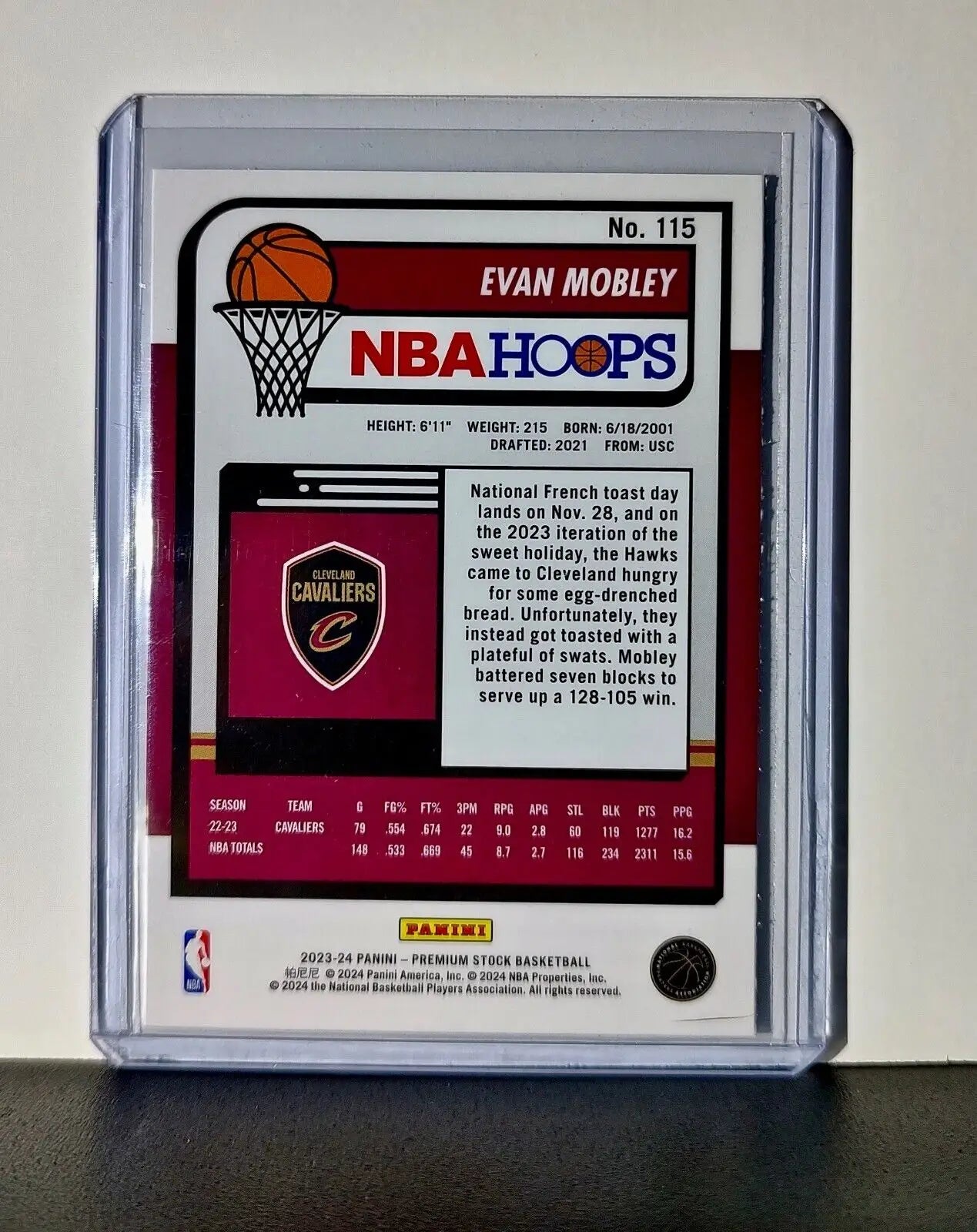 Evan Mobley 2023-24 Panini Premium Stock NBA Hoops #115 Card Cleveland Cavaliers - Basketball Card Single