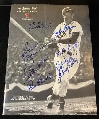 Evening Ted Williams Signed Program Red Sox Joe Dimaggio John Glenn Auto (9) JSA - Sports Memorabilia