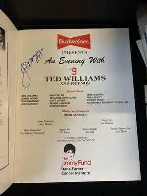 Evening Ted Williams Signed Program Red Sox Joe Dimaggio John Glenn Auto (9) JSA - Sports Memorabilia