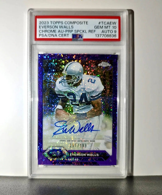 Everson Walls 2023 Topps Chrome Purple Speckle Refractor 197/199 PSA 10 Auto 9