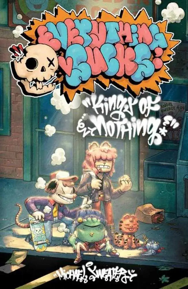 Cartoonish book cover for Everything Sucks Kings Of Nothing TP featuring 90s animation style