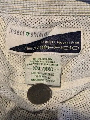 ExOfficio Shirt Mens XXL Marine Check Light Blue Long Sleeve InsectShield Nylon - Apparel